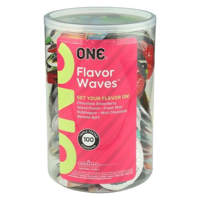 Набір ароматизованих презервативів ONE FlavorWaves, 100 шт, 6 ароматів, 6 кольорів, паковання-тубус SX0743 фото