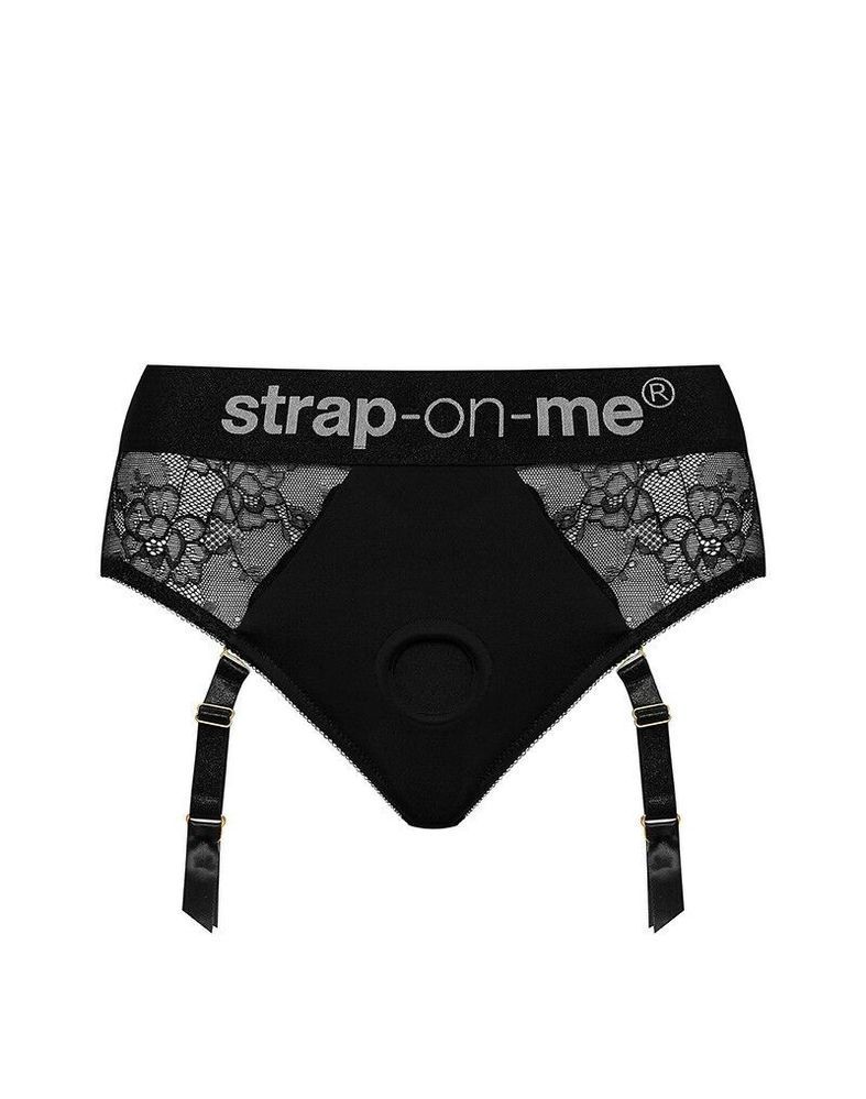Кружевные трусы для страпона с подвязками для чулок Strap-On-Me DIVA HARNESS - S SO5096 фото