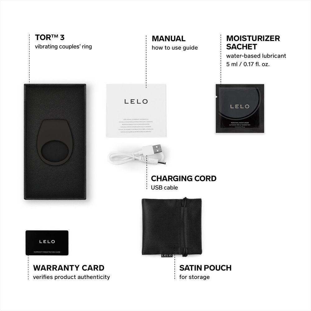 Ерекційне кільце з вібрацією LELO Tor 3 Black, керування зі смартфона SX0700 фото