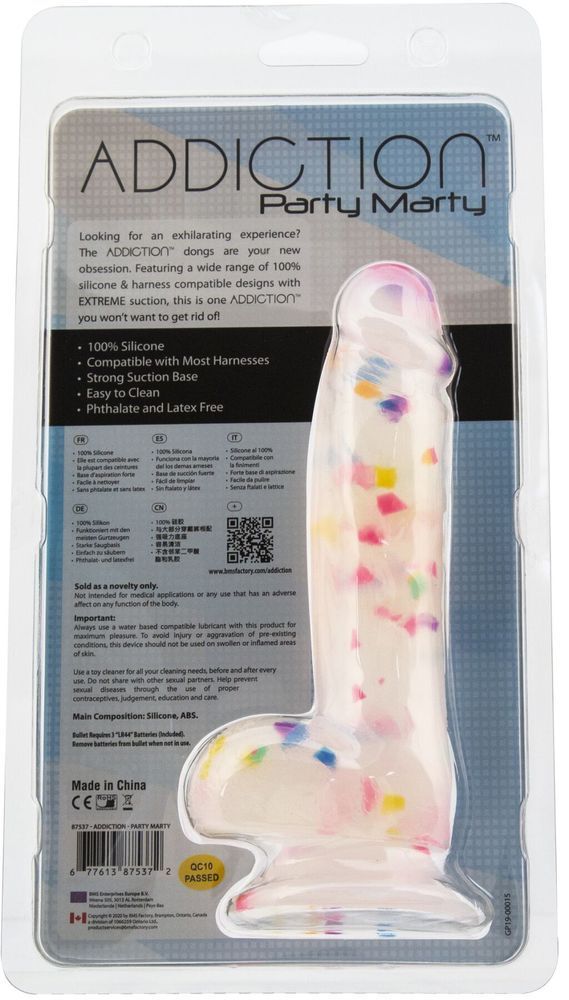 Фаллоимитатор с конфетти ADDICTION - PARTY MARTY 7.5&Prime; - FROST & CONFETTI, 19 см, силикон SO4532 фото
