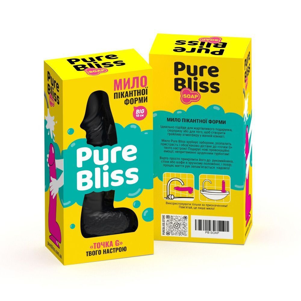 Мыло в форме пениса Pure Bliss BIG Black, крафтовое мыло-член, натуральное SO6362 фото