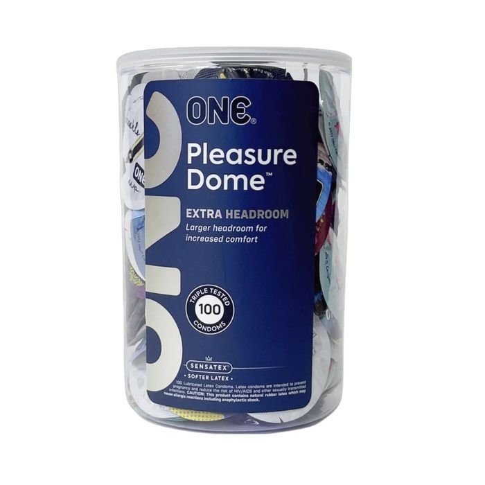 Набір презервативів ONE Pleasure Dome, 100 шт, гладенькі, з розширеною головкою, паковання-тубус SX0744 фото