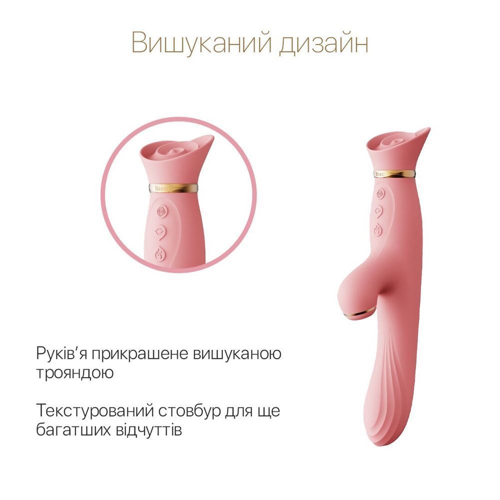 Вібратор з підігрівом та вакуумною стимуляцією клітора Zalo - ROSE Vibrator Strawberry Pink SO6680 фото