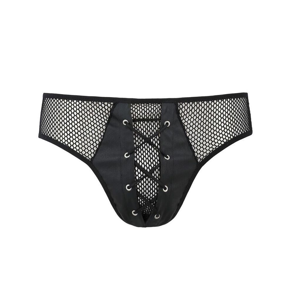 Чоловічі труси зі шнурівкою Passion 035 SLIP RICHARD L/XL Black, екошкіра, сітка SO7576 фото
