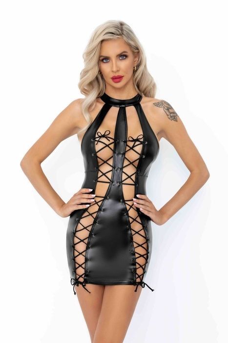 Сукня з мокрим ефектом Noir Handmade F291 Powerwetlook dress with double lace-up front, L SX0185 фото