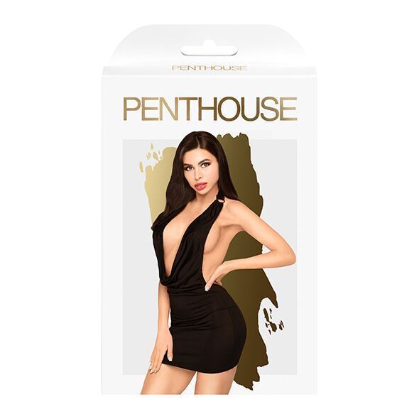 Мини-платье Penthouse - Heart Rob Black M/L, хомут, глубокое декольте, миниатюрные стринги SO4342 фото