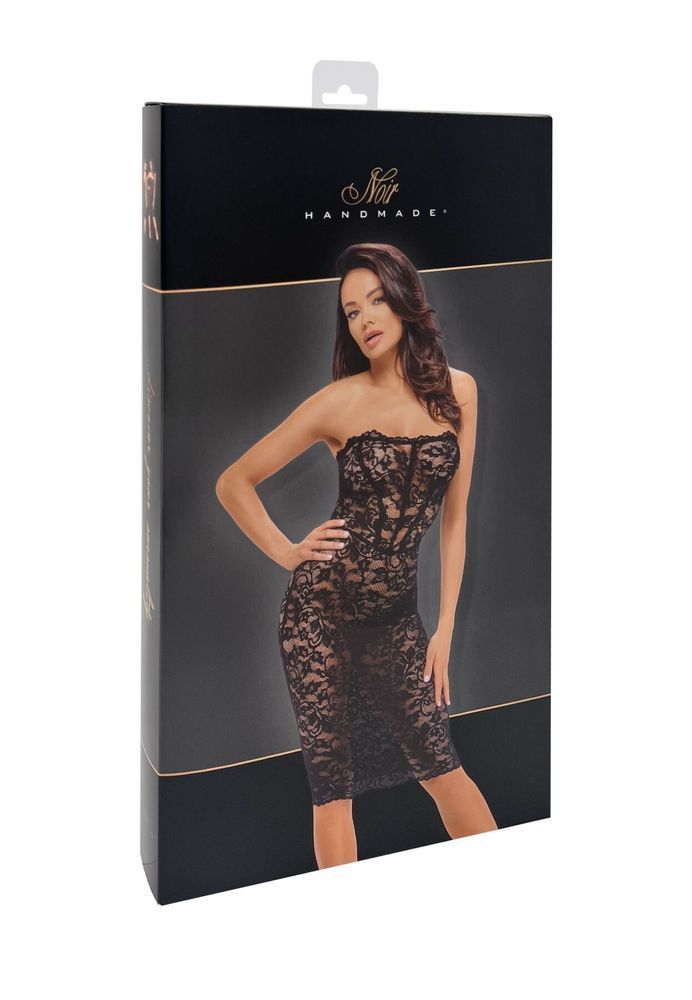 Сукня Noir Handmade F301 Catalyst, S, black, міді, мереживо, відкриті плечі, шнурівка на спині SX0243 фото