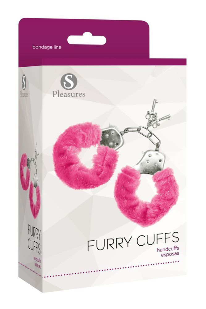 Наручники S Pleasures Furry Cuffs Pink з пухнастим оздобленням, 2 ключі в комплекті SX1600 фото