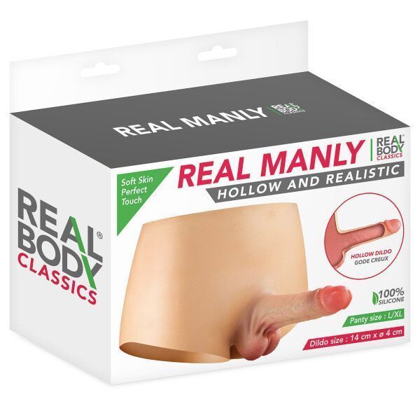 Силиконовые трусики с полым фаллоимитатором Real Body Real Manly Hollow, L/XL, для него SO9957 фото