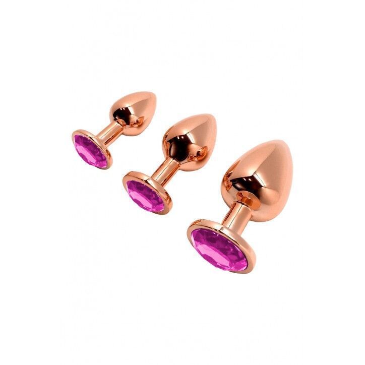 Металлическая анальная пробка Wooomy Tralalo Rose Gold Metal Plug Magenta S диаметр 2,8см, длина 7см SO7429 фото