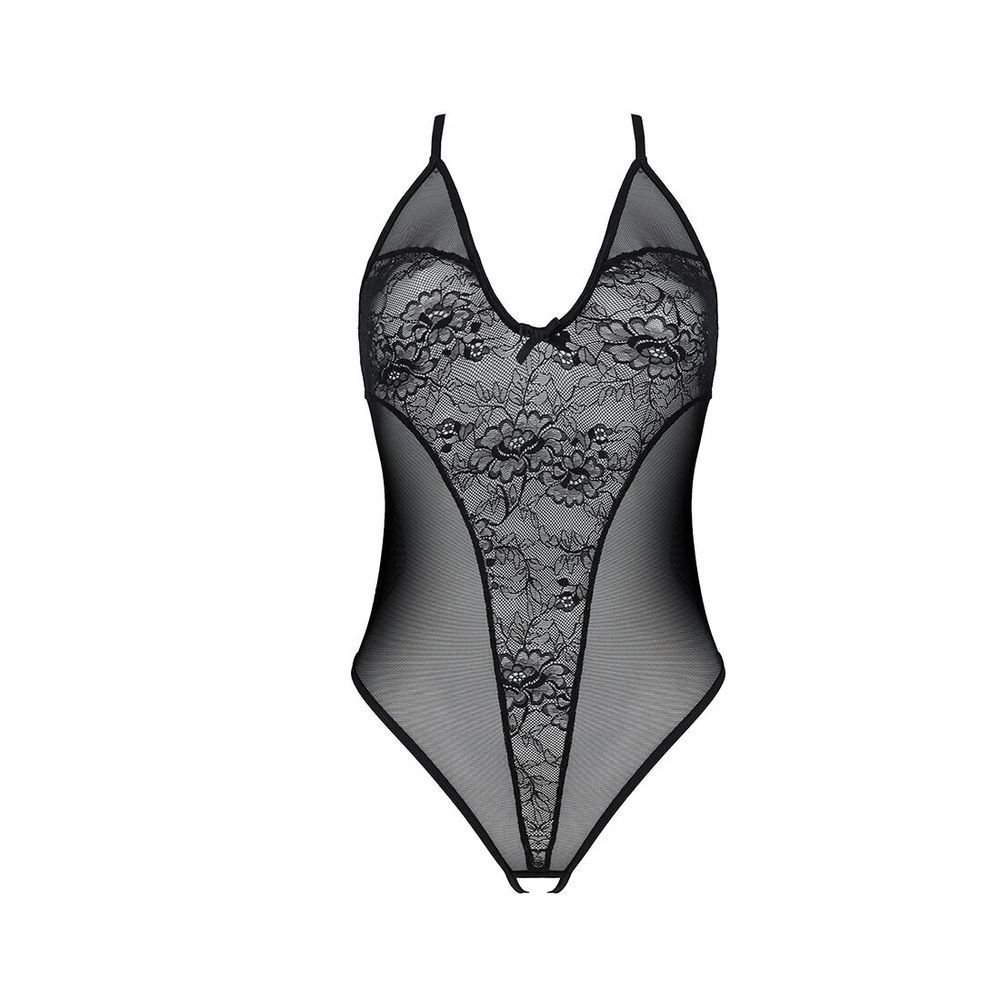 Боди с ажурным декором и открытым шагом Passion URSULA BODY XXL/XXXL, black SO5831 фото