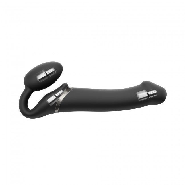 Безремінний страпон з вібрацією Strap-On-Me Vibrating Black M, діаметр 3,8см, пульт ДК, регульований SO3354 фото