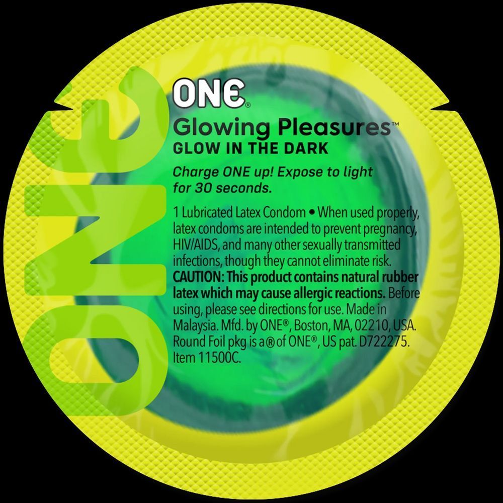 Набір презервативів ONE Glowing Pleasures, 100 шт, світяться в темряві, зі змазкою, паковання-тубус SX0736 фото