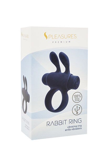 Эрекционное виброкольцо S Pleasures Premium Rabbit Ring, черное, со съемной вибропулей и ушками SX1608 фото