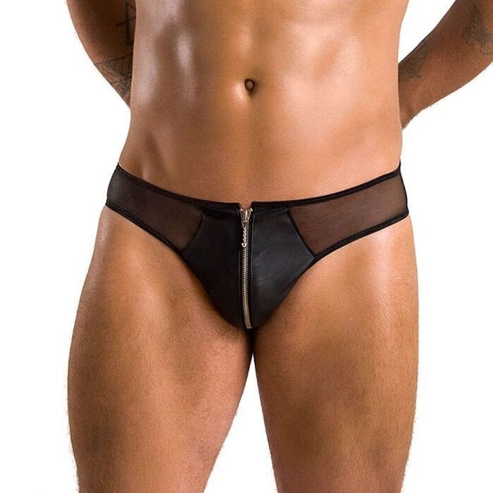 Мужские слипы на молнии Passion 042 SLIP TIMMY S/M Black, экокожа, сетка SO7598 фото
