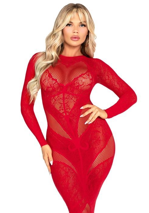 Сукня Leg Avenue Lace and Net Bodycon Gown One Size, Red SX1738 фото